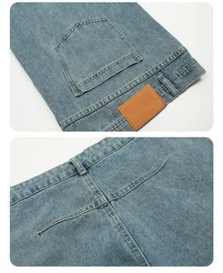 Jean en denim droit taille haute pour homme, bleu clair, délavé, coupe classique, style streetwear, 100 % coton, avec poches - Product Image 4