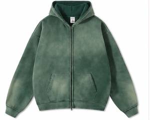 Sudadera con Capucha y Cremallera Extra Grande para Hombre, Color Verde Sólido, Teñida, 100% Algodón, Felpa Francesa, Ropa Casual de Otoño - Product Image 1