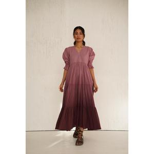 เดรสยาวผ้าฝ้ายลายมัดย้อมสไตล์ฤดูร้อน แขนพอง คอวี ทรงเอพลิ้วสวย ใส่สบาย เหมาะสำหรับวันพักผ่อนสำหรับผู้หญิง - Product Image 5