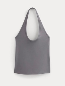 Top Halter de Mujer con Cuello Redondo, 100% Algodón, Tejido de Punto Acanalado, Estilo Minimalista, Color Gris Sólido, Transpirable y de Secado Rápido - Product Image 1