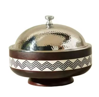 EXOTIC INDIAN ART EIA-CS02 Chauffe-plat de luxe pliable moderne en acier inoxydable fait main avec support en bois pour la conservation de la fraîcheur