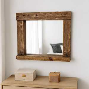 Rustic Reclaimed Solid Wood Wall <b>Mirror</b> <b>Square</b> Farmhouse Thick Timber Framed Accent <b>Mirror</b> Vintage Country Living Room Decor Art - Product Image 1