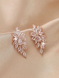 Pendientes de Aleación Chapados en Oro Rosa para Mujer, Elegantes, Florales, con Perlas, Joyería de Moda - Product Image 2