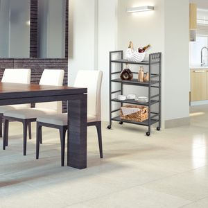 Scaffale in Ferro a 4 Ripiani Hodely, Stile Industriale Rustico, con Ruote, Grigio RT - Product Image 2
