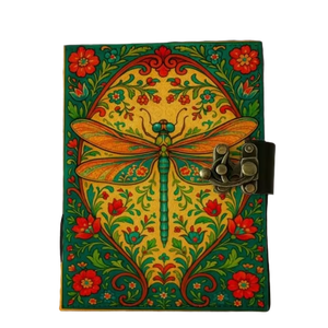 Printed 400 Page Large Green Dragonfly Leather Journal <b>Lock</b> Handmade Classic Vintage Writing Hardcover Floral <b>Diary</b> Sketchbook - Product Image 6