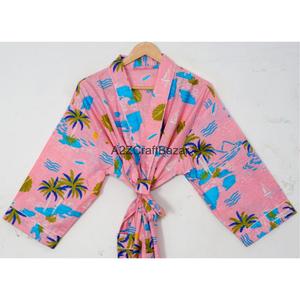 Robe longue en coton doux, kimono, nuisette, maillot de bain, tenue de plage, vêtement de nuit, bikini avec motif floral et logo au dos pour femme - Vente en gros - Product Image 3