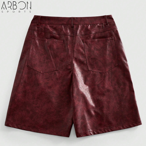 Shorts en similicuir bordeaux vieilli de qualité supérieure, nouvelle collection 2026, style décontracté haute couture, avec impression de logo personnalisé, best-seller - Product Image 2