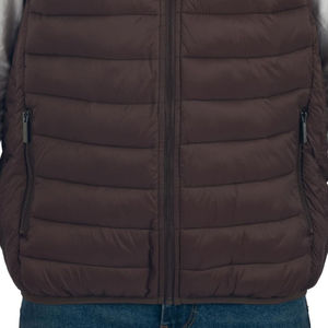 Gilet matelassé marron foncé pour homme, sans col, fermeture éclair, coupe-vent, vêtement d'extérieur d'hiver, style décontracté, longueur normale, couleur unie - Product Image 2