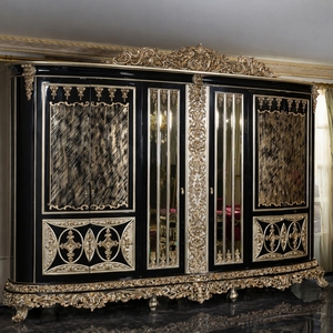 Luxury Royal Baroque Solid Mahogany <b>Wardrobe</b> <b>Large</b> Curved Black Gold Carved Closet Cabinet Premium Bedroom Furniture Design - Product Image 2