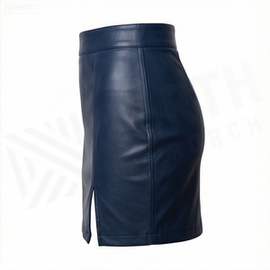 High Waist Women Faux Leather Mini Pencil Skirt <b>Asymmetrical</b> Slit Solid Color Shiny Design All Seasons Wear - Product Image 2