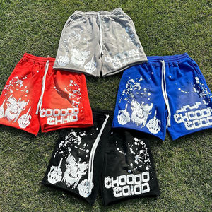 Shorts de basket streetwear pour hommes : en molleton tricoté personnalisé, délavé à l'acide, taille haute élastique - Product Image 5