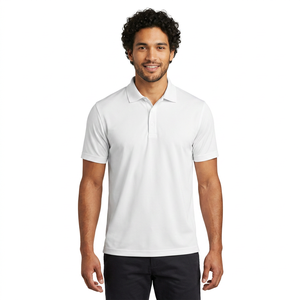 Polo à manches courtes pour homme, blanc, en coton tricoté uni, respirant, style décontracté, coupe classique - Product Image 2
