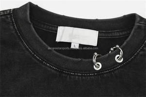 เสื้อยืดสตรีทแวร์ฮิปฮอปสีดำฟอกย้อมสไตล์วินเทจ 100% ผ้าฝ้าย พร้อมโลโก้สั่งทำ ขายส่ง - Product Image 3