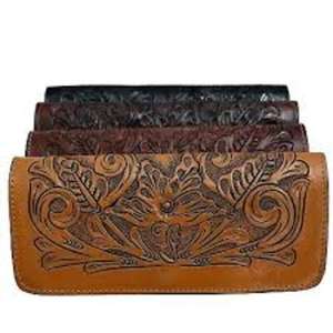 Premium Quality Women's Genuine Leather Engraved Zipper Wallet Brown Color Multiple Slots Vintage Style Made India Best Selling - Product Image 1