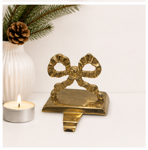 Vintage Style Golden <b>Bow</b> Christmas Stocking Hook Handcrafted Aluminum Festive Hanger Elegant Mantelpiece Ornament For Xmas Stock - Product Image 6