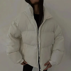 Unisex Black Stand Collar Puffer Jacket Windproof Casual <b>Winter</b> <b>Coat</b> Solid Color <b>Thick</b> Polyester Zipper Closure Regular Fit - Product Image 3