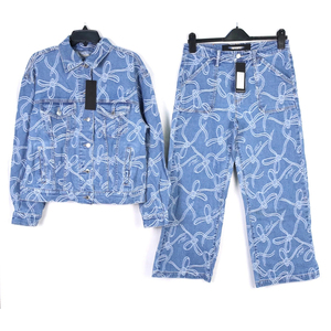Ensemble veste et pantalon en jean pour femme, coupe décontractée, couleur unie, automne, longueur cheville, deux pièces - Product Image 1