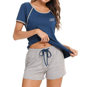 Ensemble short 2 pièces en toile unie pour femme, tenue décontractée de jogging, manches courtes, écologique et respirant - Product Image 1