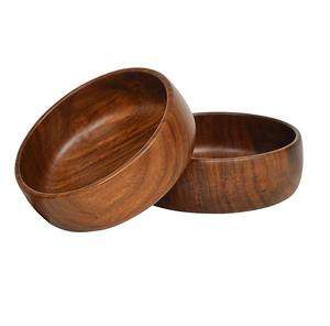 Ensemble de 2 bols de service ronds en bois au design classique pour la table à manger à la maison, les dîners de mariage, les collations - Product Image 1