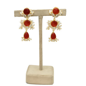 Pendientes Colgantes Cristianos de Perlas de Agua Dulce y Circonita Cúbica de Ónix Rojo, Chapados en Oro de 24K, de Latón, para Mujer, Ideales para Boda - Product Image 3