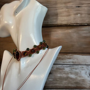 สร้อยคอทำมือจากเชือกถักมาคราเม่ประดับควอตซ์สโมคกี้ จี้รูปไข่ประดับลูกปัดสีเขียว เชือกสีน้ำตาล สไตล์โบโฮ เครื่องประดับเพื่อสุขภาพ ขายส่ง - Product Image 2