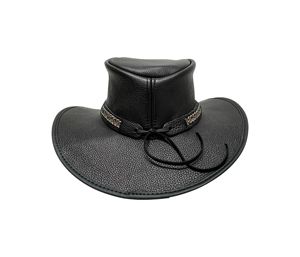 Black Leather Cowboy <b>Hat</b> Unisex Adjustable Outdoor Wide Brim Casual Style Spring <b>Summer</b> 56-58CM - Product Image 4