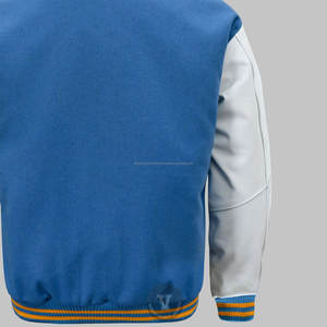 Chaqueta universitaria de cuero de lana personalizada para hombre estilo béisbol con cuello levantado con procesamiento de recubrimiento de impresión personalizado - Product Image 6