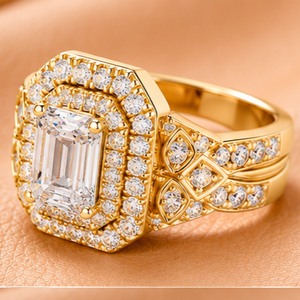 Anillo de Diamantes con Corte Esmeralda de Lujo para Mujer en Oro Amarillo, Oro Blanco y Oro Rosa, Joyería de Boda, Regalo - Product Image 4