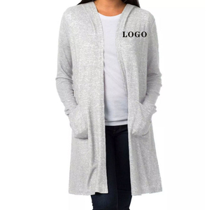 Women <b>Long</b> Sleeve Knitted <b>Cardigan</b> With Pockets Solid Color Casual Open Front Sweater Full <b>Length</b> Anti-Pilling Acrylic Material - Product Image 1