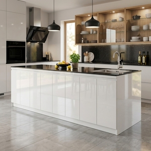 Isla de Cocina Blanca Recta con Encimera y Fregadero, Mueble Moderno de 6 Puertas sin Tiradores, Despensa de Madera Maciza Blanca, Estación de Preparación - Product Image 5