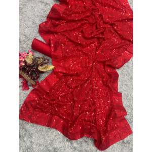 Sari de soirée de créateur avec de magnifiques broderies de sequins pour les fêtes - Product Image 4