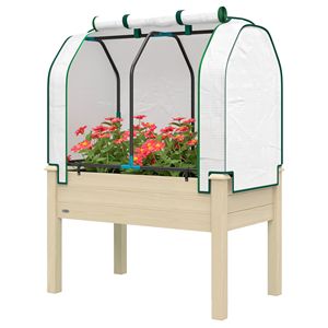 Bac de jardin surélevé naturel de 35 x 22 x 47 pouces avec couverture de serre en PE, jardinière extérieure pour herbes et légumes - Product Image 1