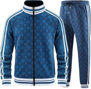 Conjunto Deportivo a Cuadros para Hombre con Franjas Laterales, Cierre de Cremallera, Cintura Elástica, Ropa Casual de Otoño - Product Image 3
