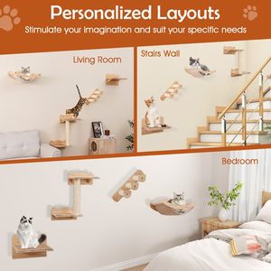 Juego de 4 Muebles de Pared para Gatos con Árbol para Gatos de 2 Niveles y Percha, Incluye Hamaca y Rascador de Calidad - Product Image 6