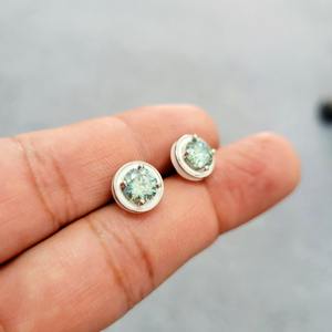 Custom Made Round Cut <b>Blue</b> Green Moissanite <b>Stud</b> In 925 Sterling Silver Color Diamond <b>Earrings</b> For Womens Fashion At Low Price - Product Image 4