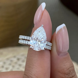 Pear Cut Lab Grown <b>Diamond</b> Bridal <b>Ring</b> Set with Pave Wedding Band in 14K Solid White Gold <b>Ring</b> Set Anniversary Gift For Women - Product Image 2