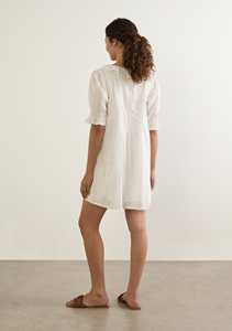 Robe courte en coton blanc pour femmes, boutonnée sur le devant, col à volants, manches bouffantes, robe d'été décontractée, mini-robe - Product Image 2