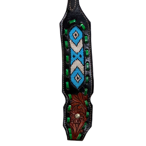 Pantalones de equitación de cuero genuino occidental con incrustaciones de turquesa y patrón bordado, cierre de hebilla ajustable para entrenamiento. - Product Image 3