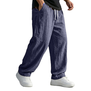 Pantalon Harem en Lin pour Homme, Taille Élastique avec Cordon de Serrage, Coupe Ample Décontractée, Poches Latérales, Respirant et Léger, Idéal pour l'Été - Product Image 3
