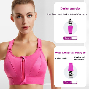 Soutien-gorge de sport à maintien élevé avec fermeture éclair avant et bretelles croisées imprimées en blanc, rose, rouge, violet, gris, noir pour femme - Product Image 2