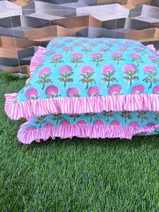 Block <b>Printed</b> Frill Pillow Cover Ruffle <b>Cushion</b> Cover Cotton Decorative Throw Pillow Accent Bedroom Decor Style Pillow Covers - Product Image 2