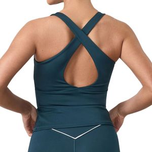 Women's Teal Green <b>Cross</b> Back Tank <b>Top</b> Stretch Fitness Activewear Gym Training Workout Sleeveless Performance Apparel - Product Image 4