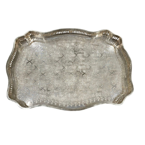 Plateau de service marocain en métal fait main, plaqué argent, rond, décoratif, avec poignées, accessoire de décoration pour la cuisine et la maison, en solde - Product Image 4