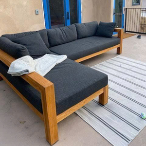 Conjunto de sofá de madera para exteriores moderno de 6/8/10 plazas con mesa de centro y cojines blancos, colores de cojines personalizados OEM ODM - Product Image 3