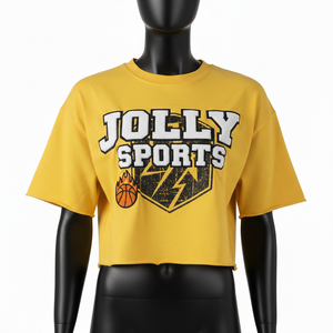 T-shirt court pour femme en jersey de coton respirant, jaune, style crop, avec impression de logo personnalisé - Product Image 6