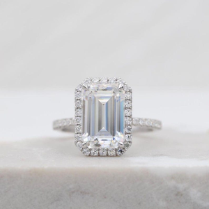 Radiant Emerald Cut Diamond Halo <b>Wedding</b> Gift <b>Ring</b> <b>Set</b> 925 Sterling Silver Jewelry <b>For</b> <b>Women</b> Elegant Bridal Party Wear <b>Ring</b> - Product Image 1