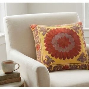 Bohemian Embroidered Floral <b>Throw</b> Pillow Square Linen Cotton Decorative Cushion Cover Washable Home Decor Yellow <b>Red</b> Pattern - Product Image 3