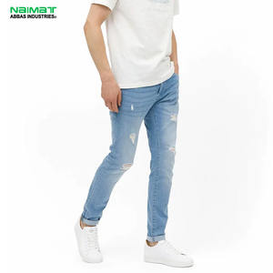 Nuevos Jeans Ajustados de Color Azul Claro para Hombre, Pantalones Vaqueros Desgastados, Tela de Algodón Suave, Estilo Casual Urbano - Product Image 1