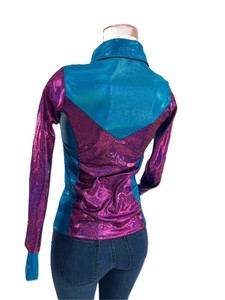 Camisa Brillante de Cintura Alta Estilo Western para Mujeres y Niñas, Color Rosa Metálico y Verde Azulado, Ligera, Transpirable, con Cierre de Botones - Product Image 4