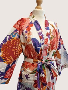 Bata Larga Estampada Floral para Mujer, Manga Tres Cuartos, Cuello en V, 100% Poliéster, Suave, Informal, para Verano, con Cierre de Cordón - Product Image 2